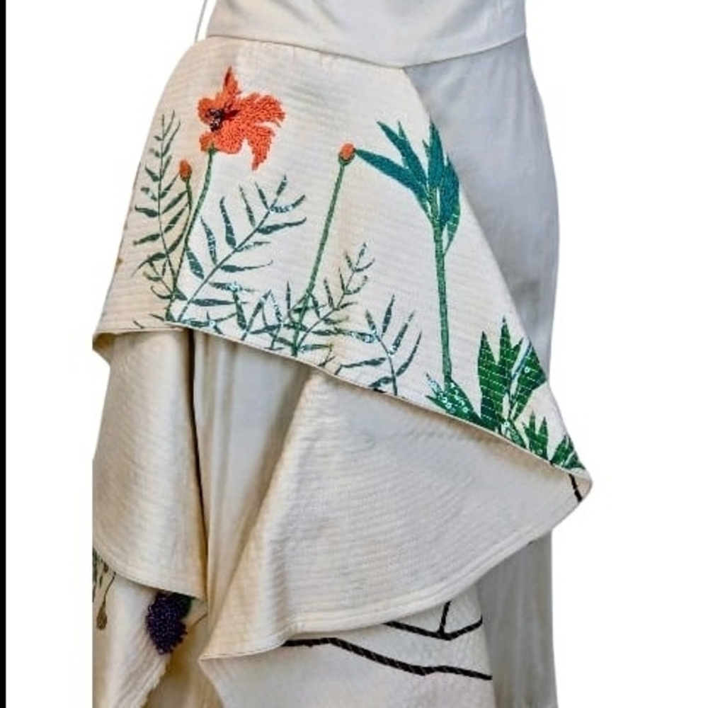 Johanna Ortiz Cream Floral Embroidered Botanical Maxi Skirt Art-inspired Luxury - Picture 7 of 17